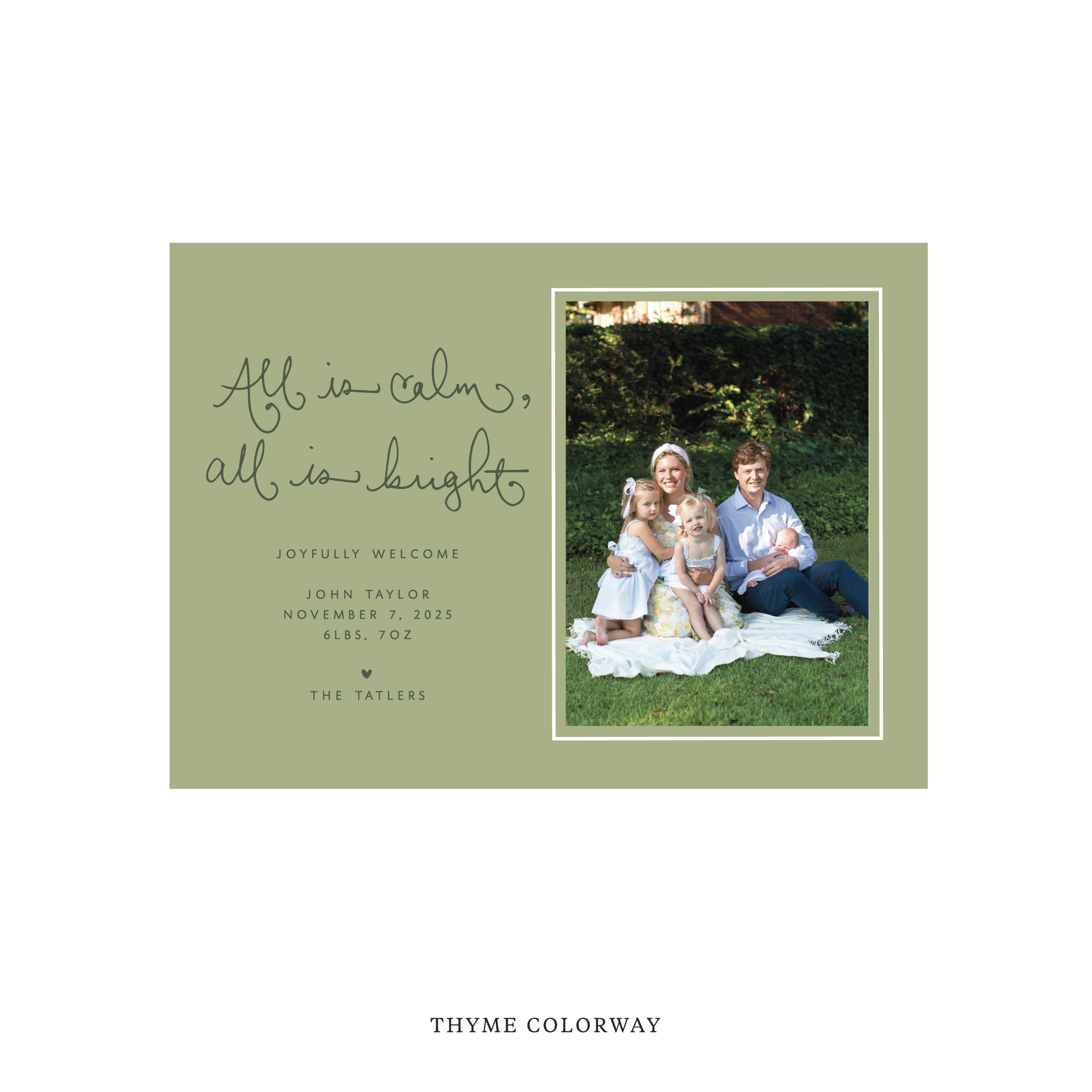 Tatler Classic Flat Print Holiday Card, Birth Announcement Medium