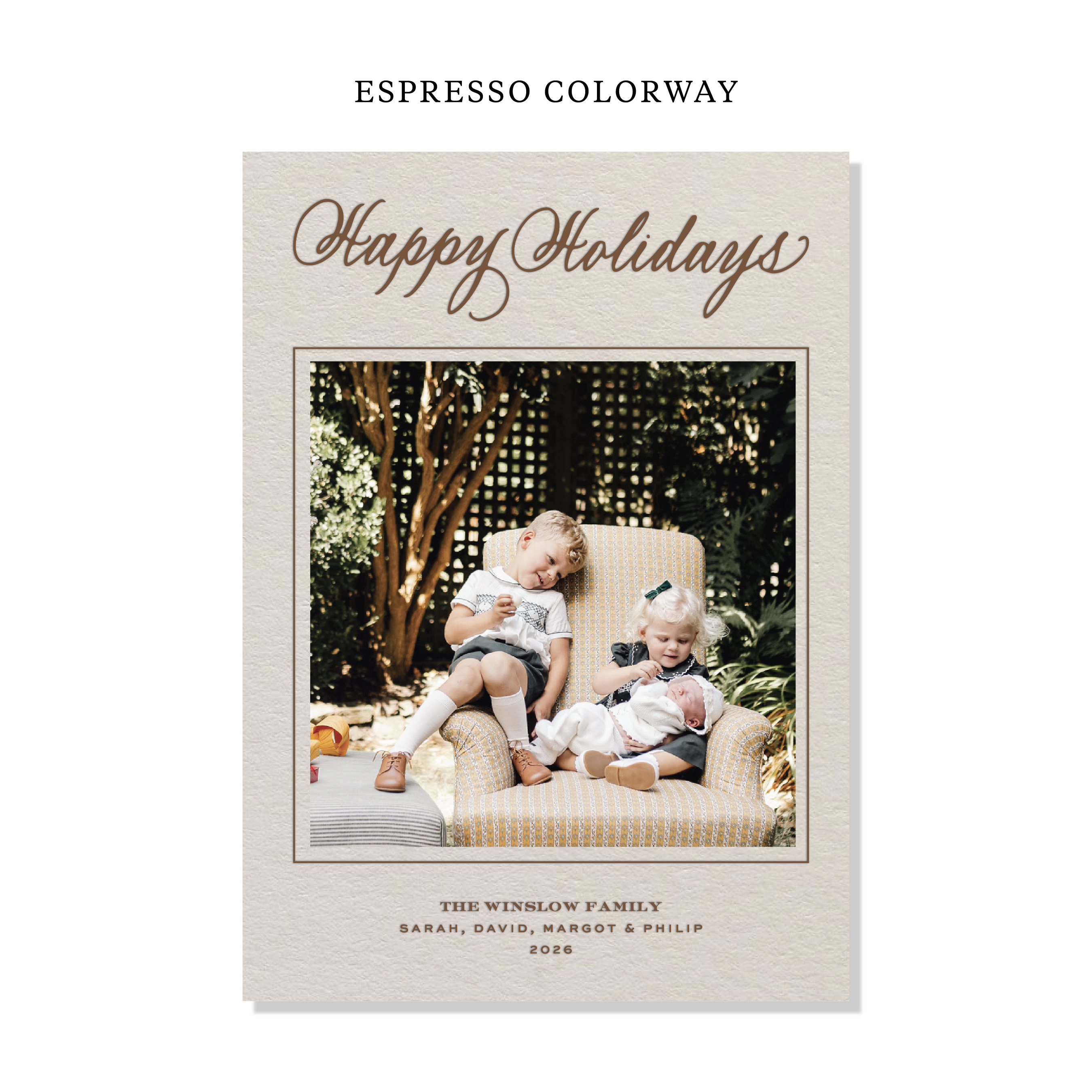 Winslow Letterpress Holiday Card, Large (Colored Paper)