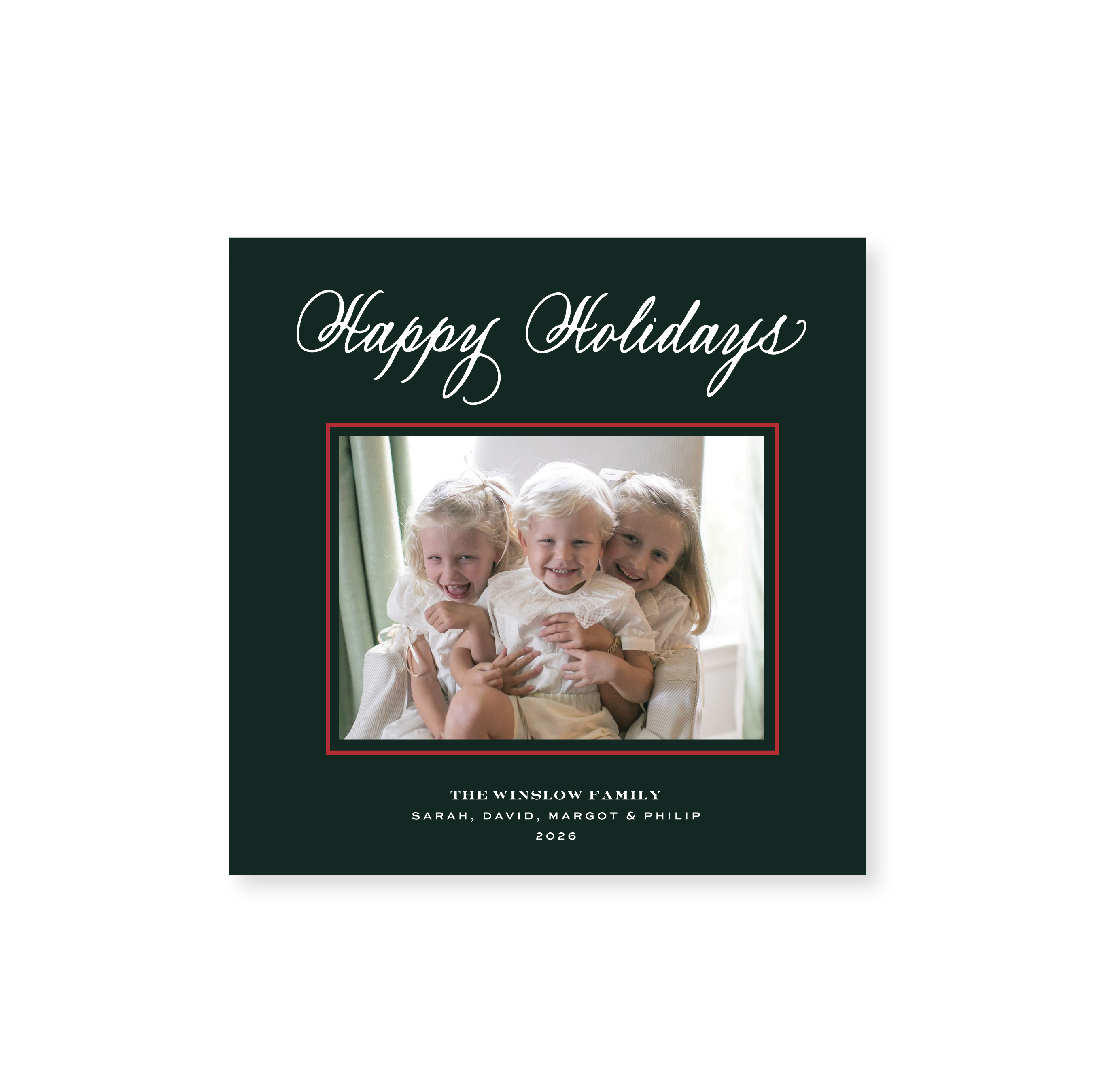 Winslow Classic Flat Print Happy Holidays photo mount holiday card featuring original hand-lettered artwork by Stovall Collection.