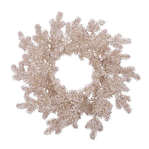 19-inch Chatsworth Champagne Wreath with shimmering champagne foliage and white snowy accents