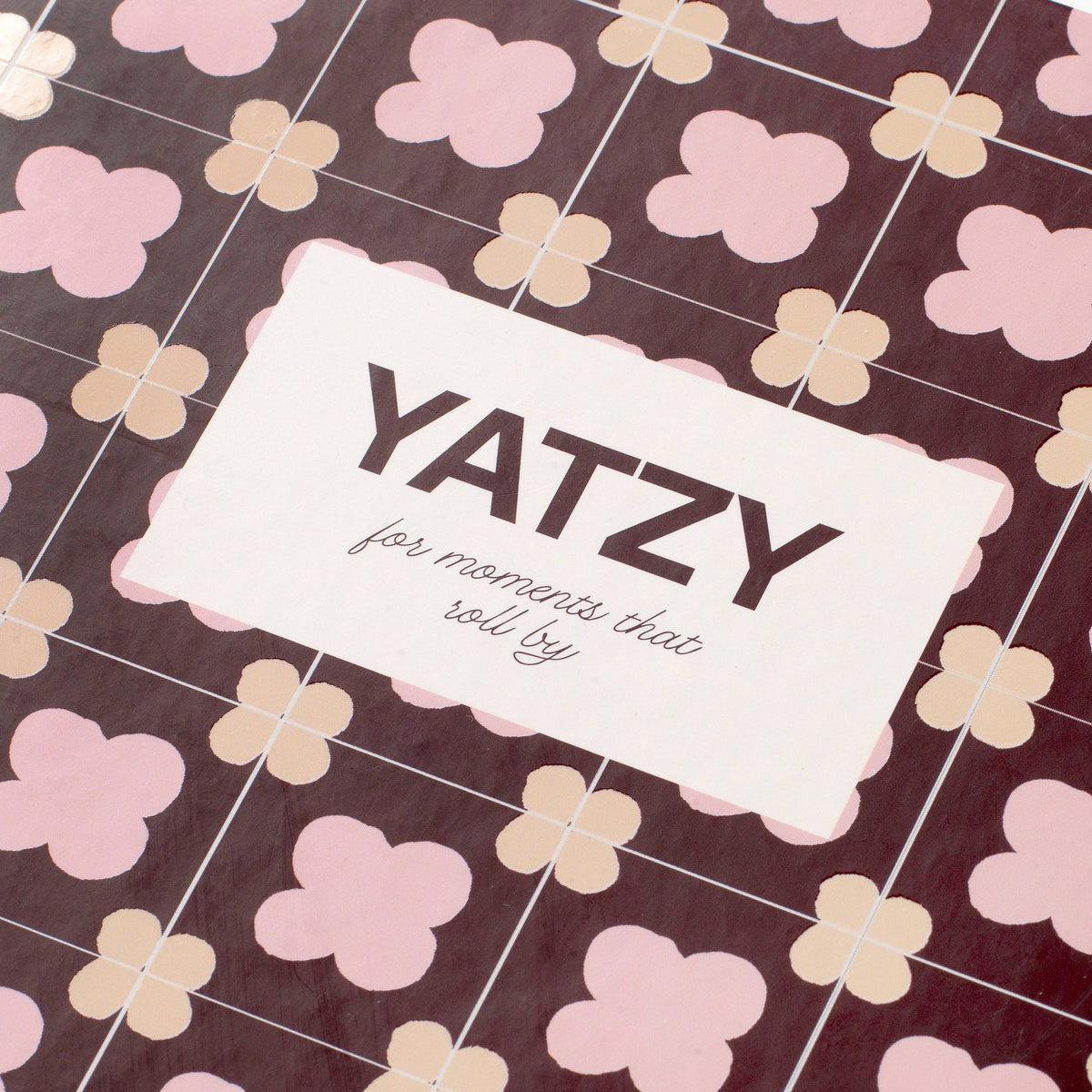 Papier Yatzy Game in brown and blush clover print keepsake box
