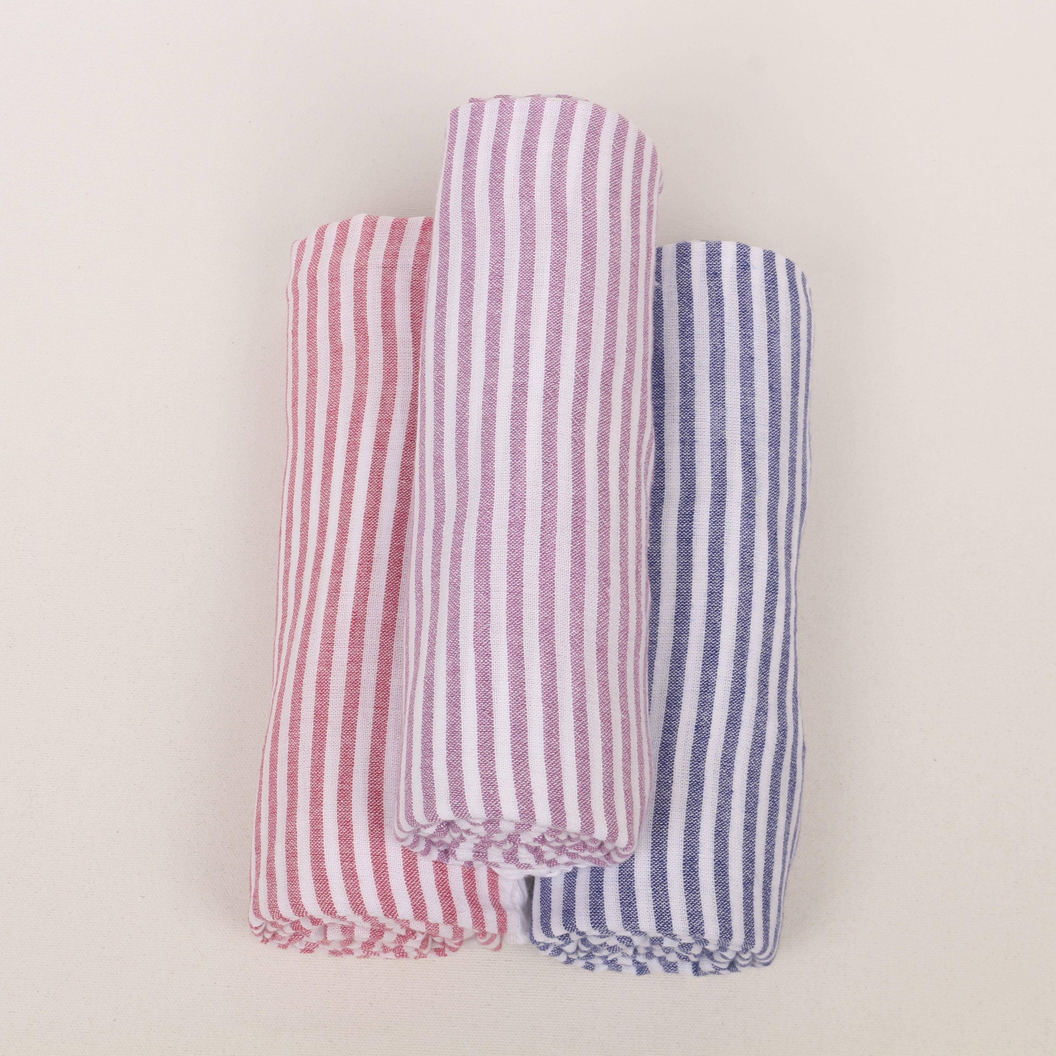 Striped Colorful Turkish Cotton Peshtemal Towel: Dark Navy Blue / Beach Towel