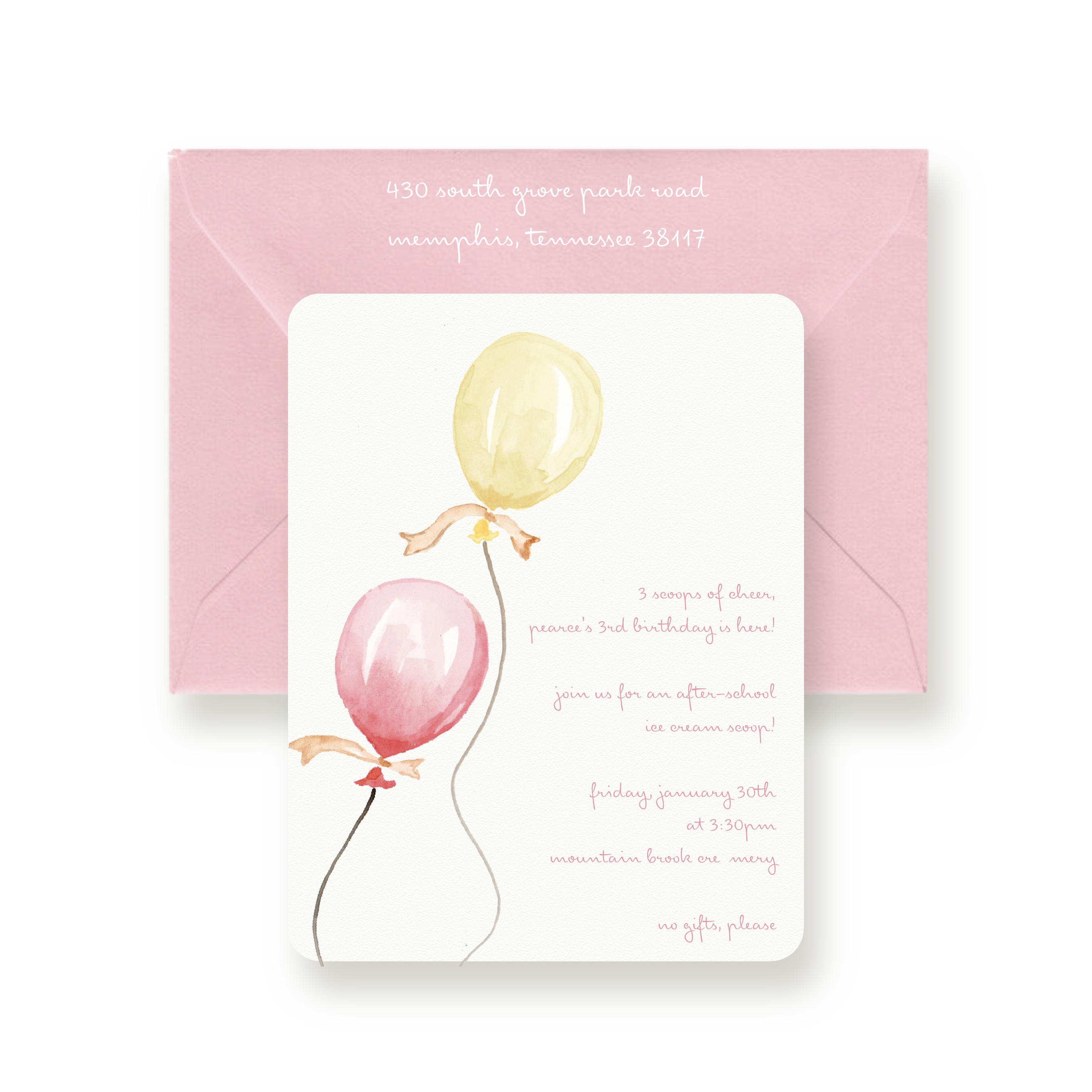 Balloon Birthday Invitation – Pink
