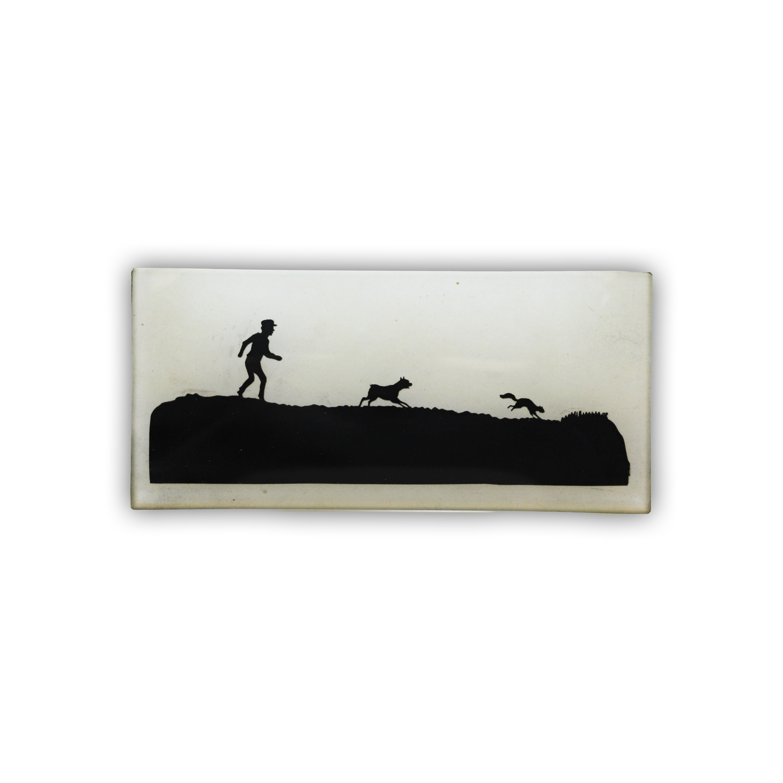 John Derian “Silhouette: Boy, Dog & Squirrel” 3.5" x 7" Rectangular Tray