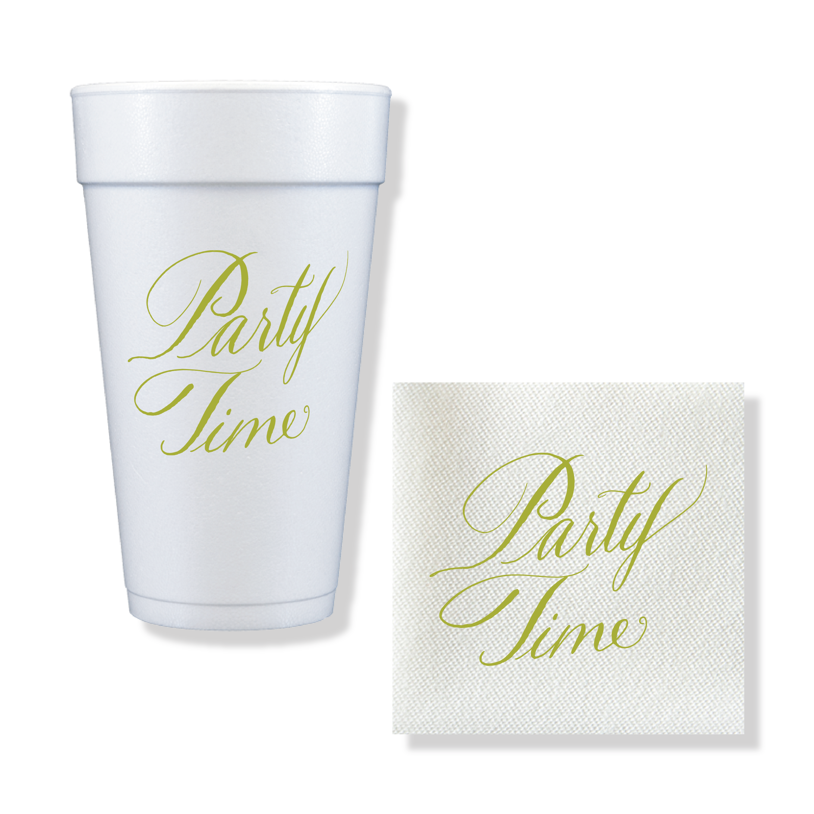 Party Time 4-inch petite cocktail napkins in white and lime green for parties and entertaining