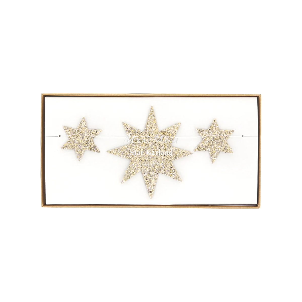 Five-foot gold star Christmas garland with glittered stars