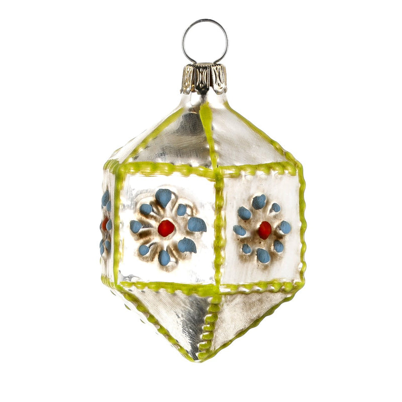 Floral Hexagon Handblown Glass Ornament