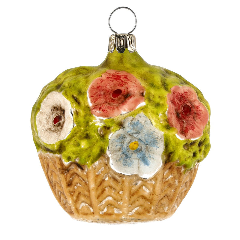 Flower Basket Handblown Glass Ornament