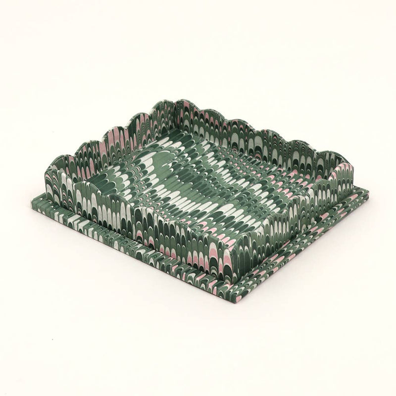 Marbled Scalloped Tray Set - Green Mountain