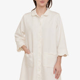 White Quilted Button Front Robe