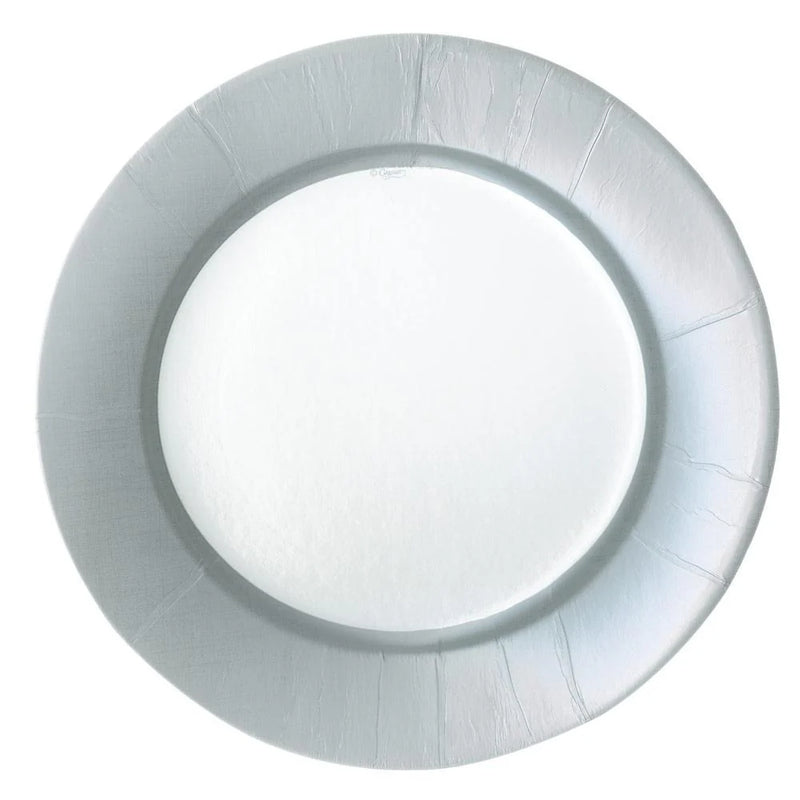 Linen Border Paper Dinner Plates in Silver