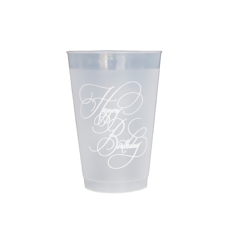 14oz Shatterproof Happy Birthday Calligraphy Cups