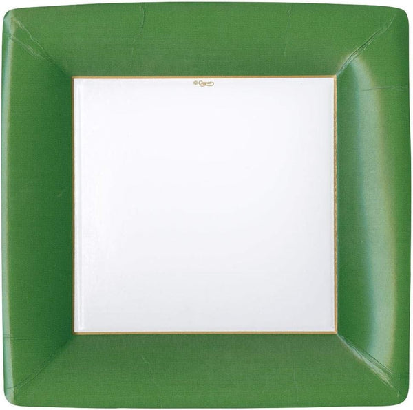 Grosgrain Border - Hunter Green Square Dinner Plate
