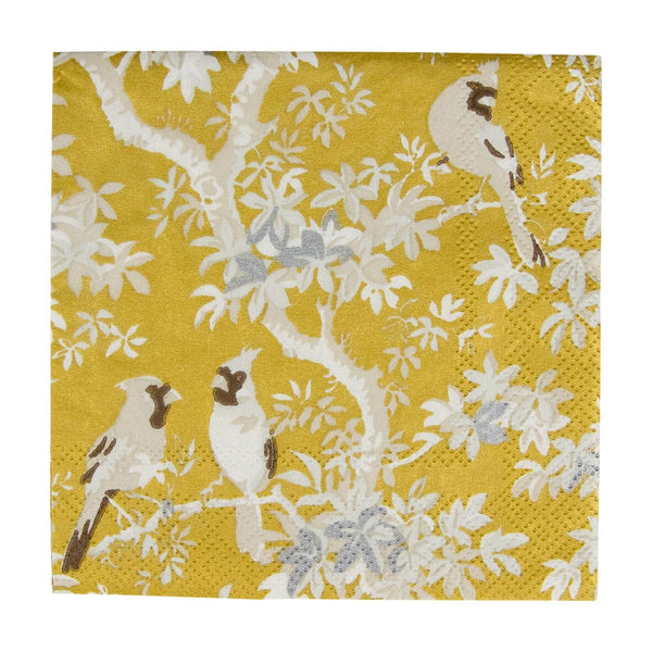 Scenic Songbirds Gold/Ivory Cocktail Napkin