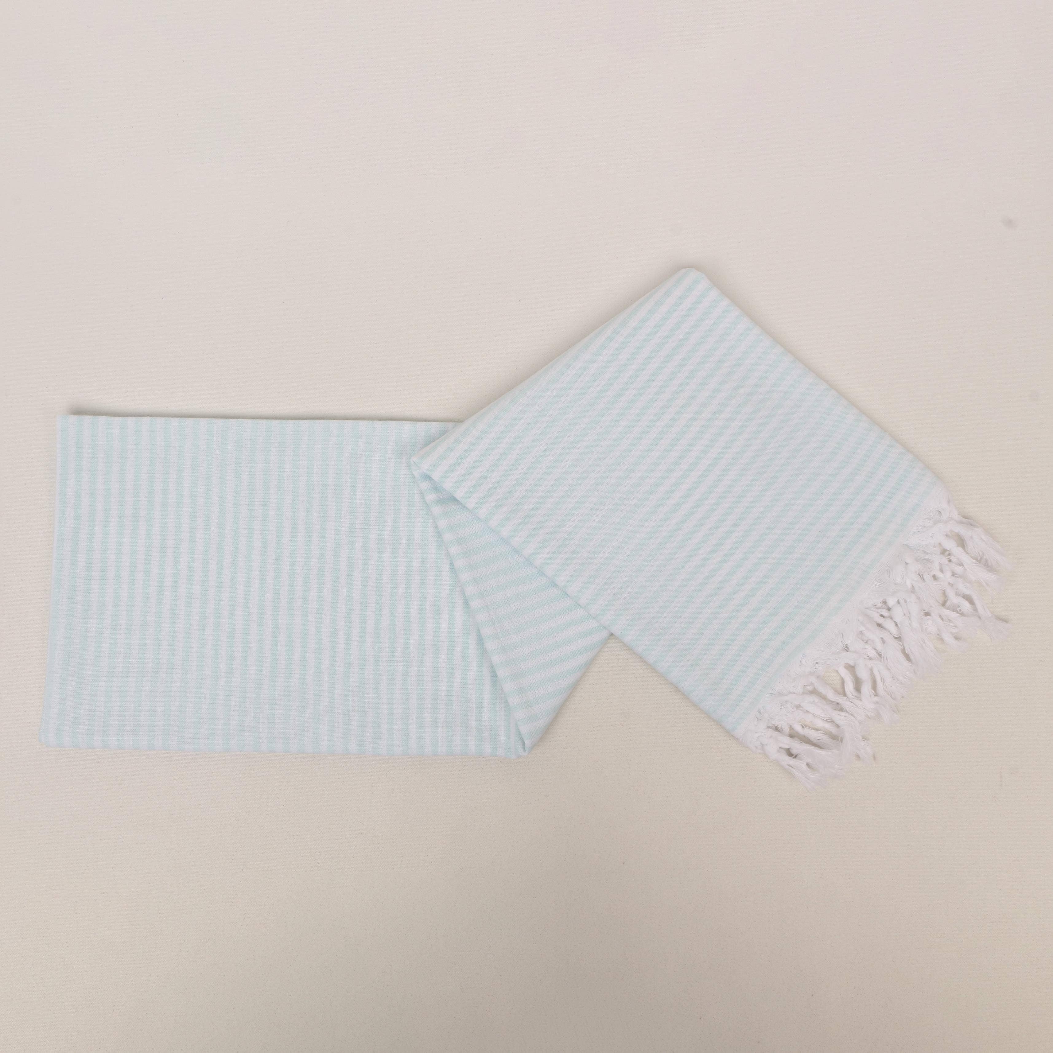 Striped Colorful Turkish Cotton Peshtemal Towel: Mint / Beach Towel