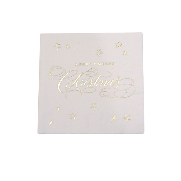 Merry Merry Christmas cocktail napkins - Gold Foil