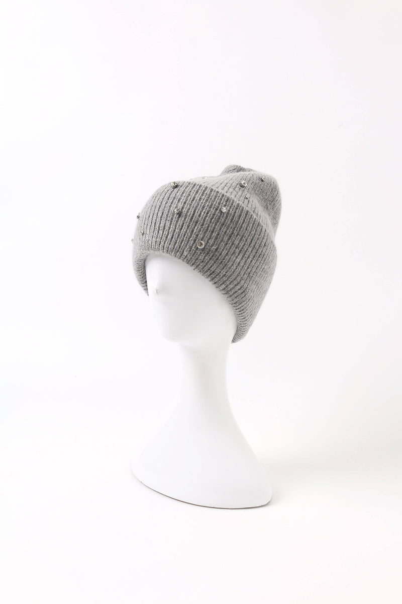 Grey Angora Crystal Beanie