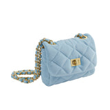 Girls Quilted Flap Mini Bag in Blue Velvet