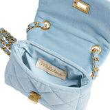 Girls Quilted Flap Mini Bag in Blue Velvet