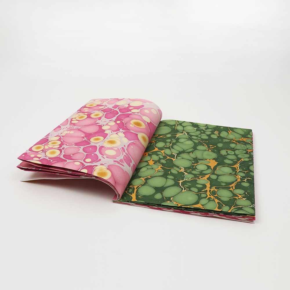 Pink & Green Hand Marbled Gift Wrapping Paper Booklet