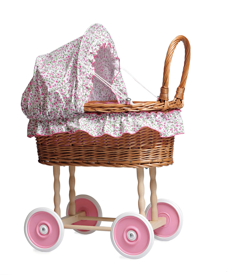 Wicker Doll Pram with Floral Bedding