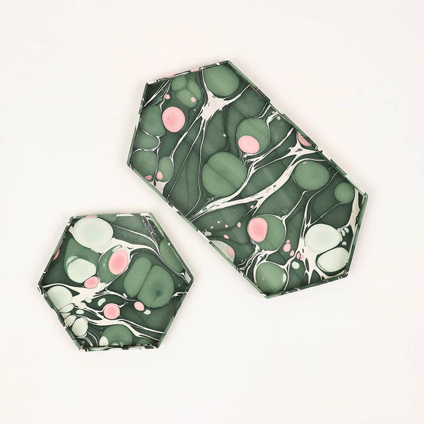 Hexagon Marble Tray Set - Pebbles Green