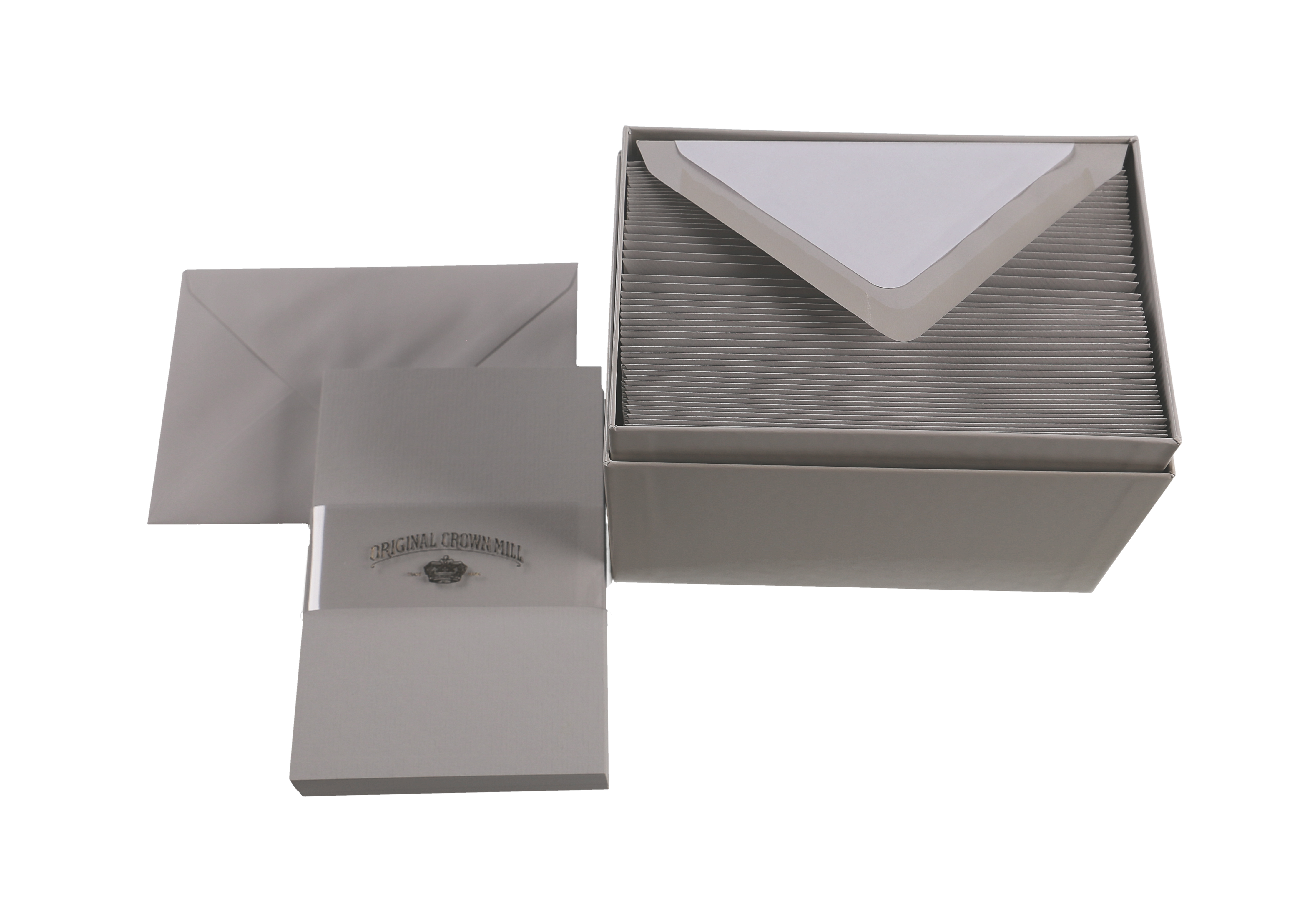 Original Crown Mill Classic Laid Note Card Presentation Box: Grey / 4x6"