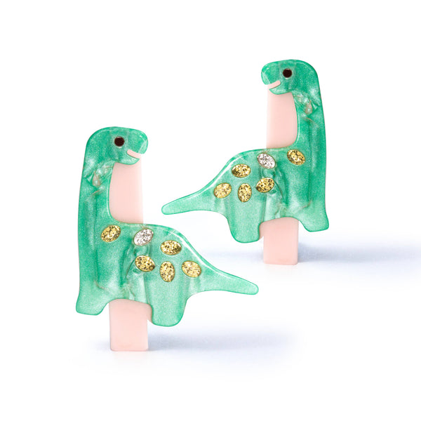 Dinosaur Pearlized Green Hair Clips