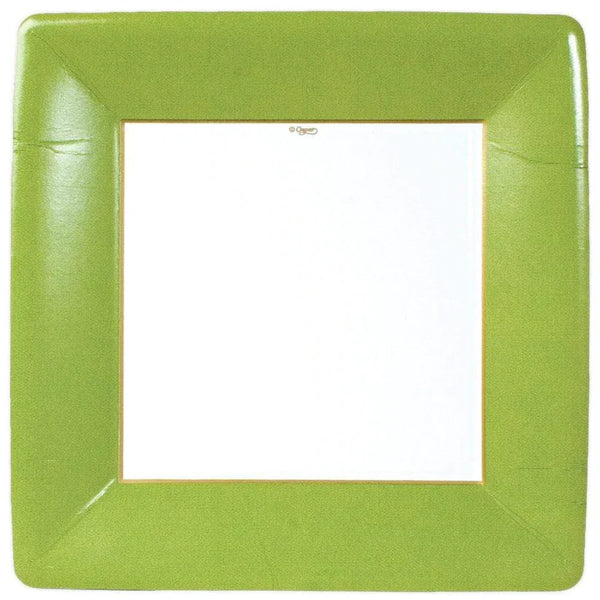 Grosgrain Border Moss Green Square Dinner Plate