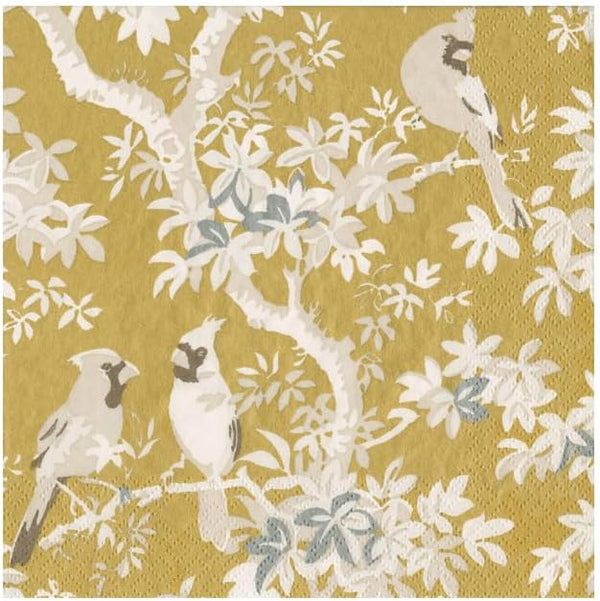 Scenic Songbirds Gold/Ivory Cocktail Napkin Box Set