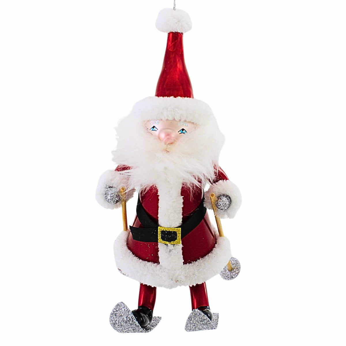 St. Moritz Skiing Santa Glass Ornament