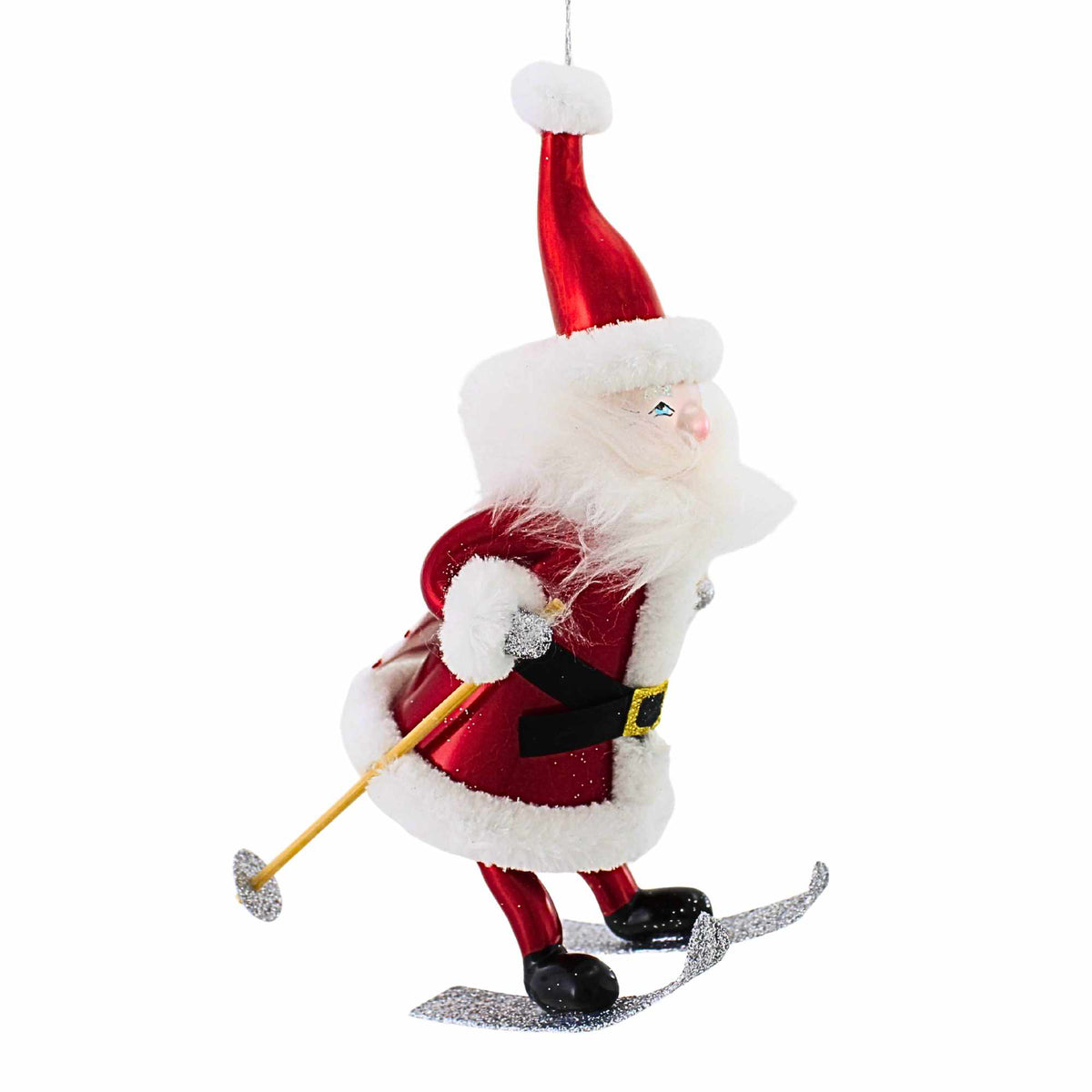 St. Moritz Skiing Santa Glass Ornament