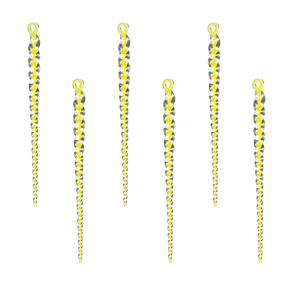 Set of 6 Glass Icicles Ornaments, Yellow