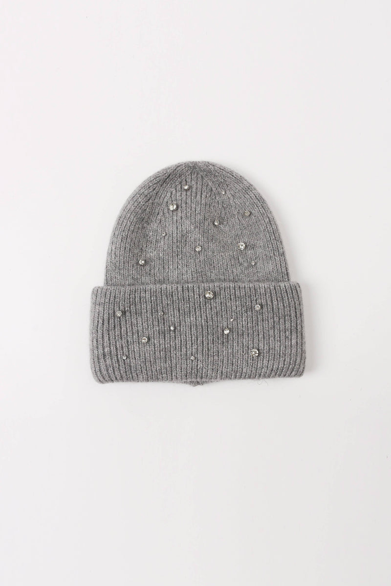 Grey Angora Crystal Beanie