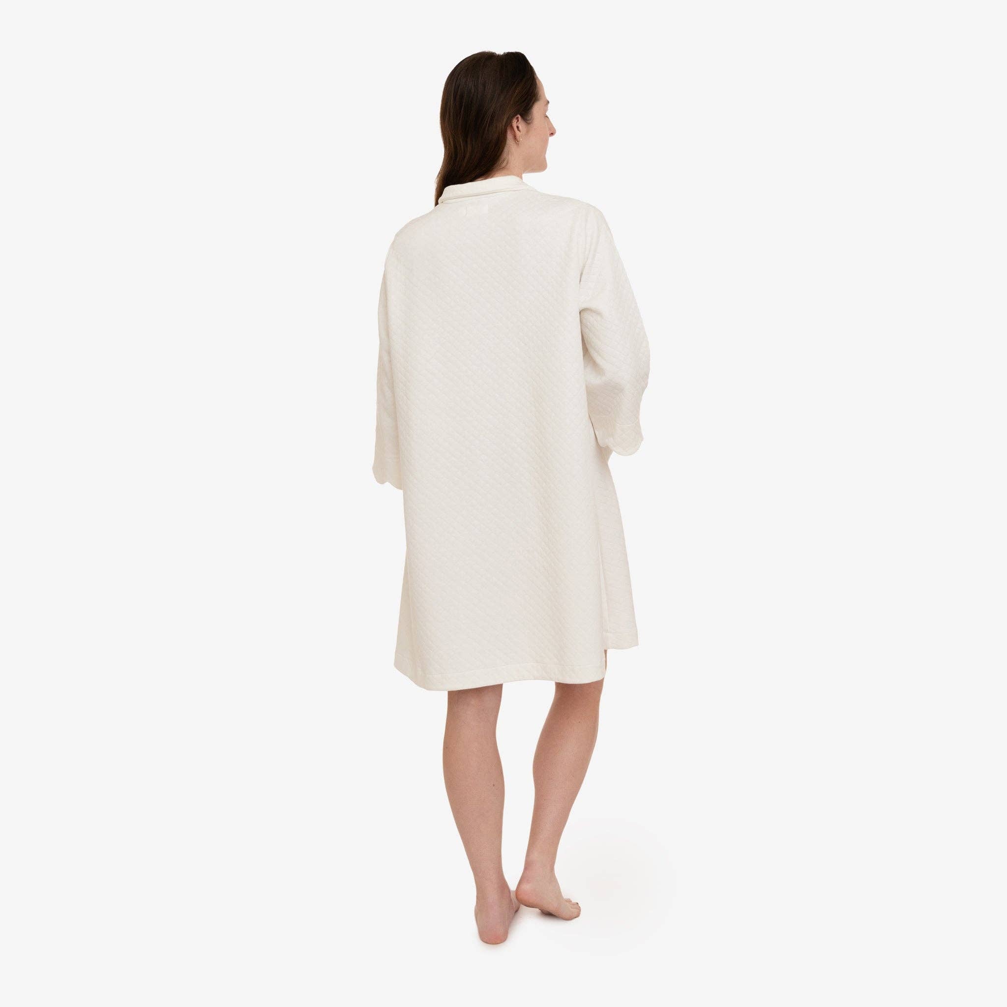 White Quilted Button Front Robe