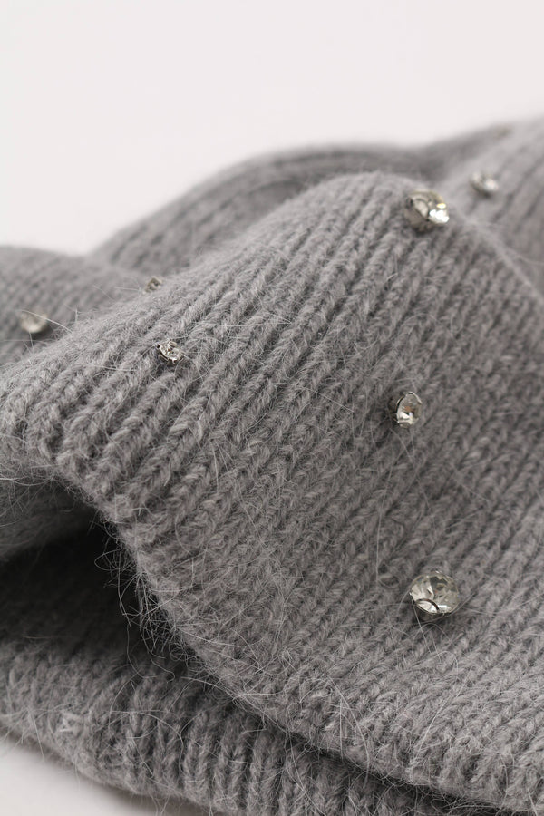 Grey Angora Crystal Beanie