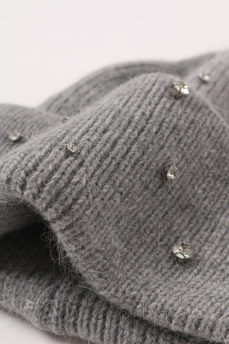 Grey Angora Crystal Beanie