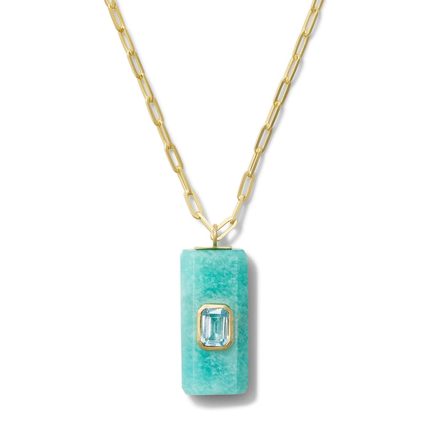Amazonite + Blue Topaz Azure Tile Pendant