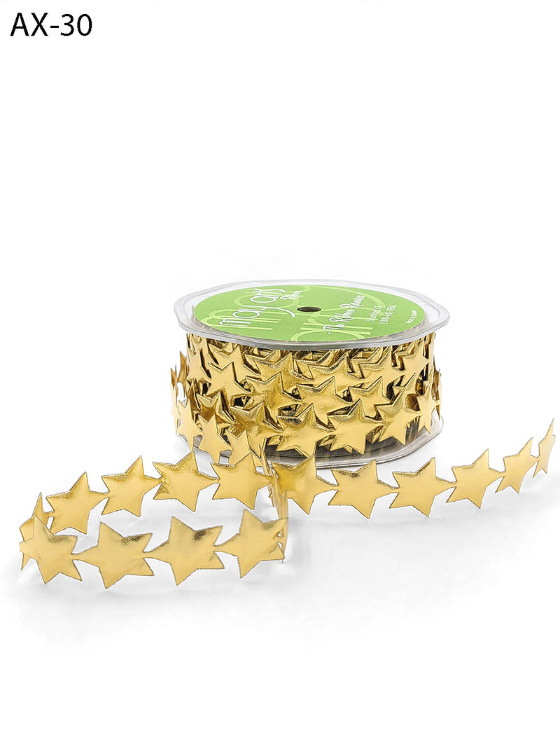 3/4″ Puffy Stars Gold Metallic Satin Ribbon