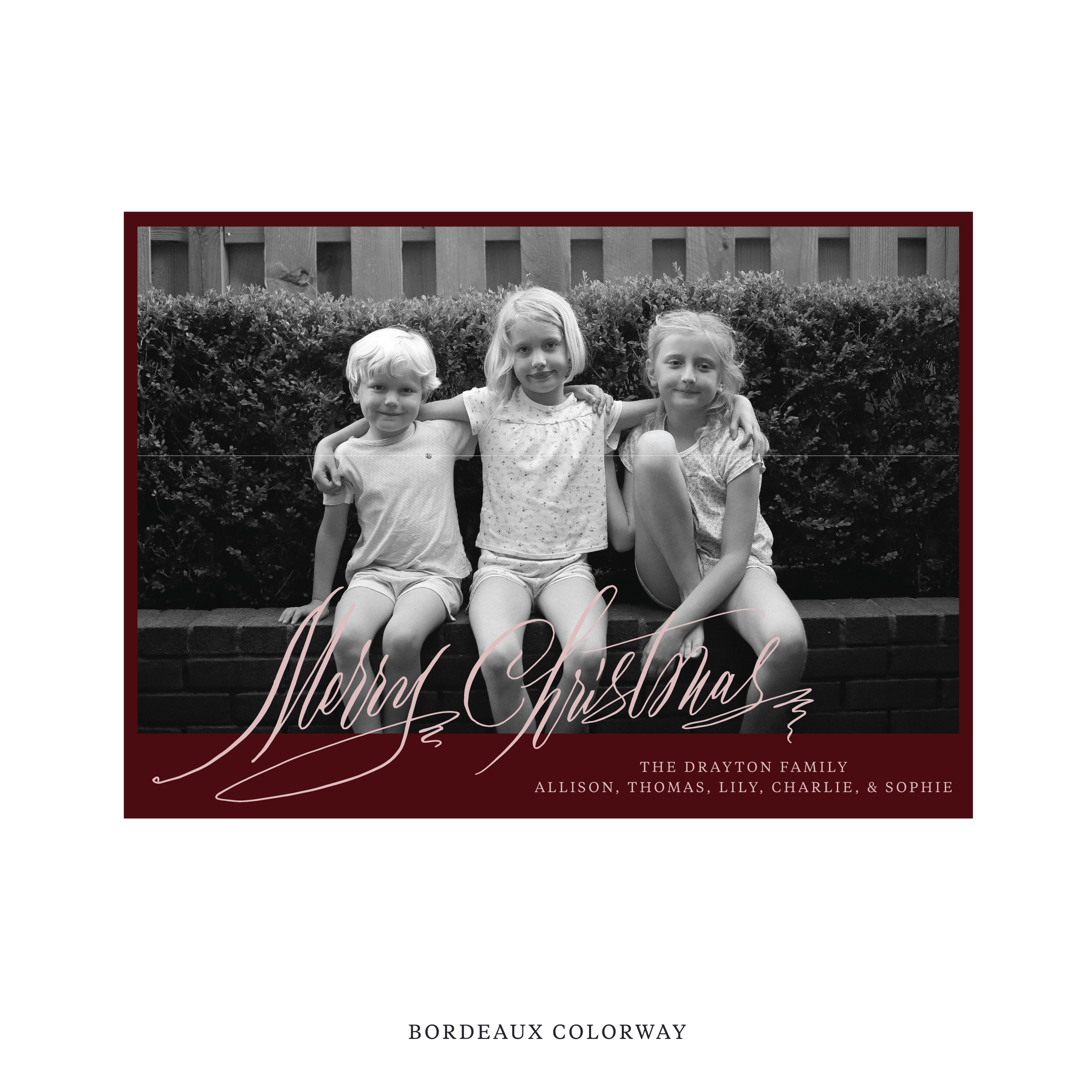 Celebrate the season with the Aldridge Merry Christmas Holiday Card by Stovall Collection. Featuring original hand-lettered artwork, this luxury personalized photo mount holiday card is available in 22 thoughtfully curated flat printing colorways.