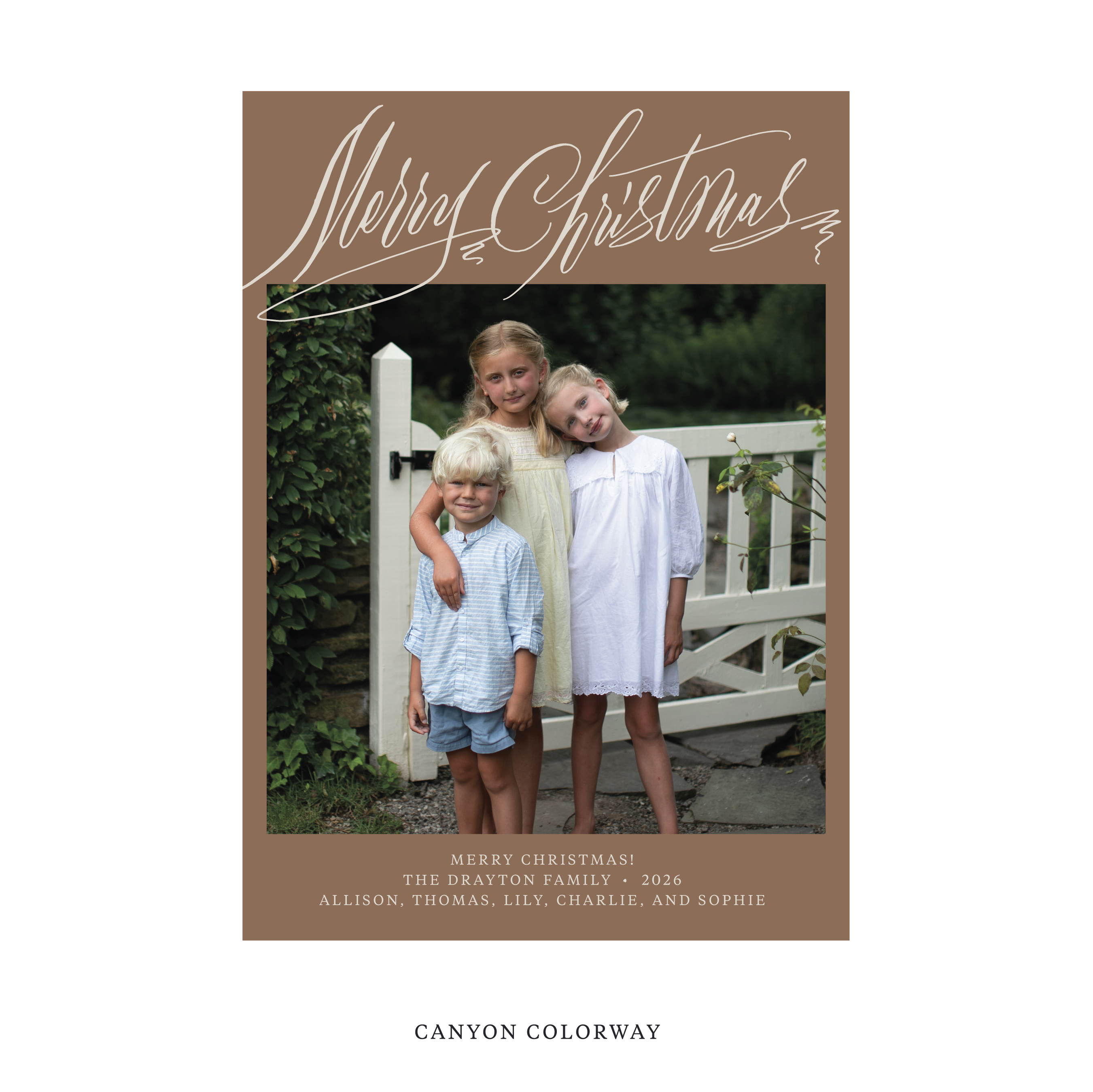 Celebrate the season with the Aldridge Merry Christmas Holiday Card by Stovall Collection. Featuring original hand-lettered artwork, this luxury personalized photo mount holiday card is available in 22 thoughtfully curated flat printing colorways.