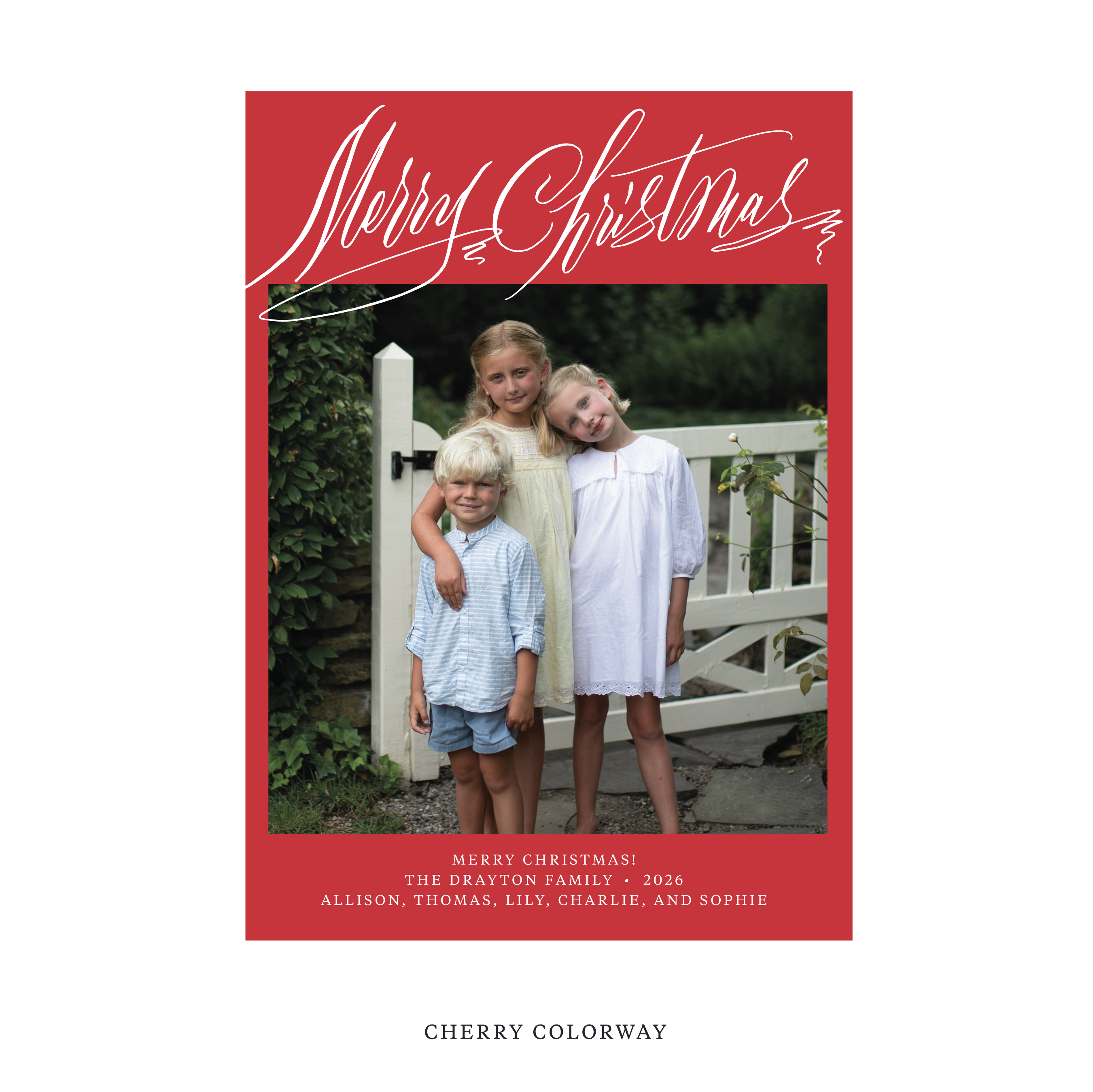 Celebrate the season with the Aldridge Merry Christmas Holiday Card by Stovall Collection. Featuring original hand-lettered artwork, this luxury personalized photo mount holiday card is available in 22 thoughtfully curated flat printing colorways.