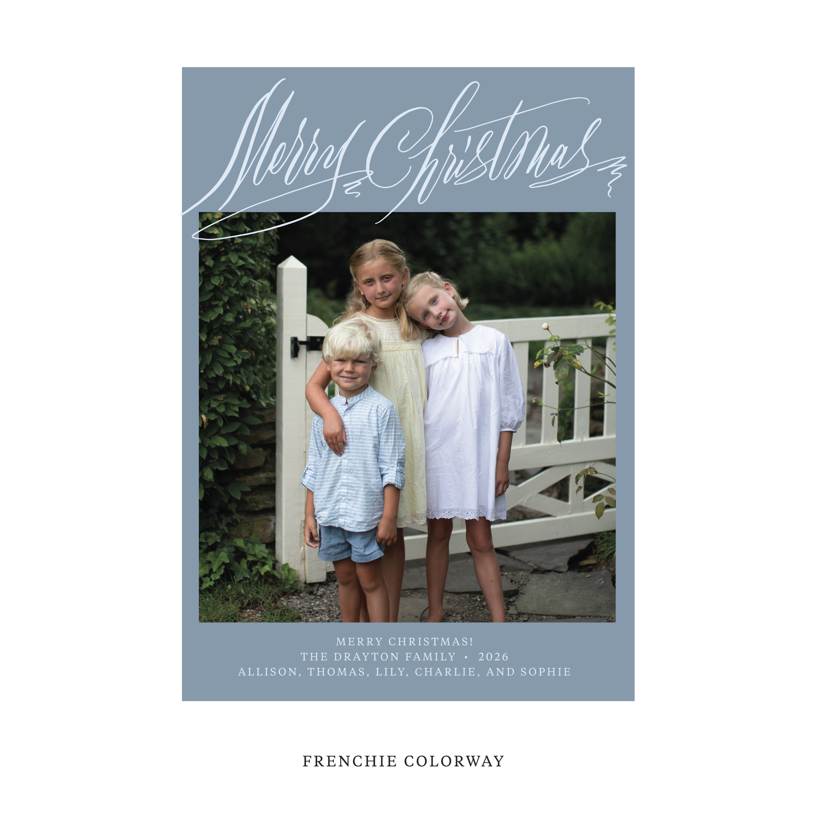 Celebrate the season with the Aldridge Merry Christmas Holiday Card by Stovall Collection. Featuring original hand-lettered artwork, this luxury personalized photo mount holiday card is available in 22 thoughtfully curated flat printing colorways.