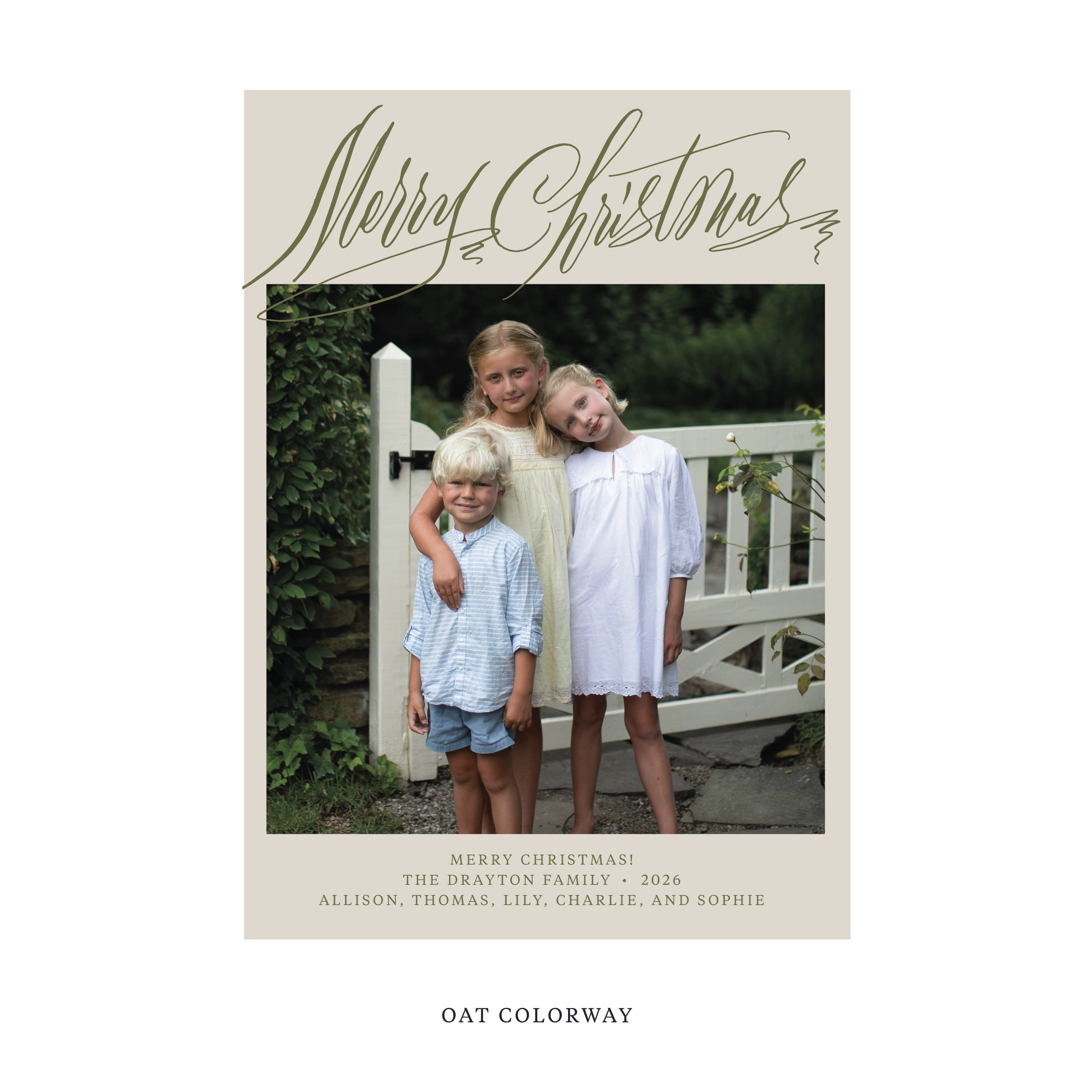 Celebrate the season with the Aldridge Merry Christmas Holiday Card by Stovall Collection. Featuring original hand-lettered artwork, this luxury personalized photo mount holiday card is available in 22 thoughtfully curated flat printing colorways.