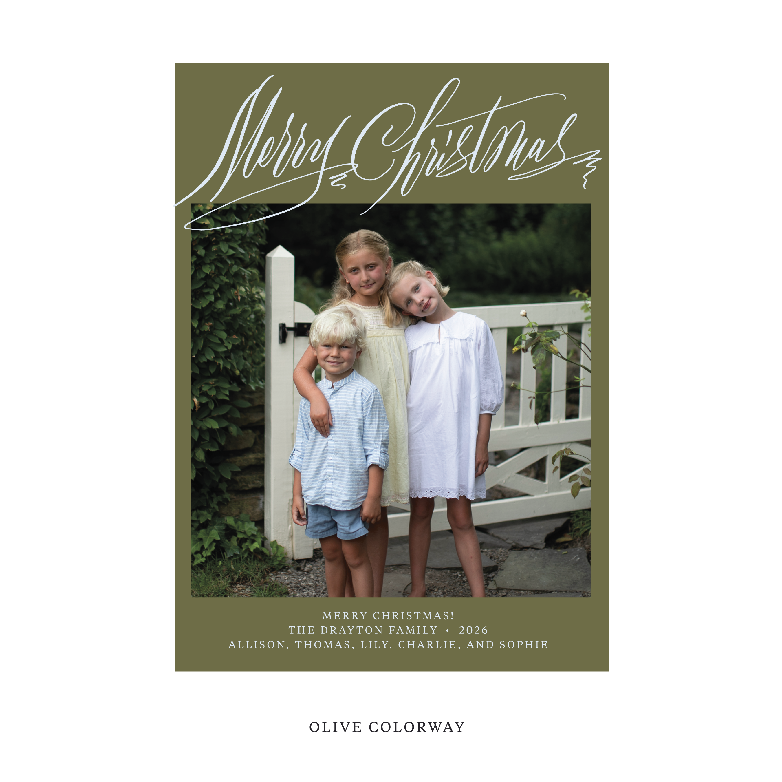 Celebrate the season with the Aldridge Merry Christmas Holiday Card by Stovall Collection. Featuring original hand-lettered artwork, this luxury personalized photo mount holiday card is available in 22 thoughtfully curated flat printing colorways.