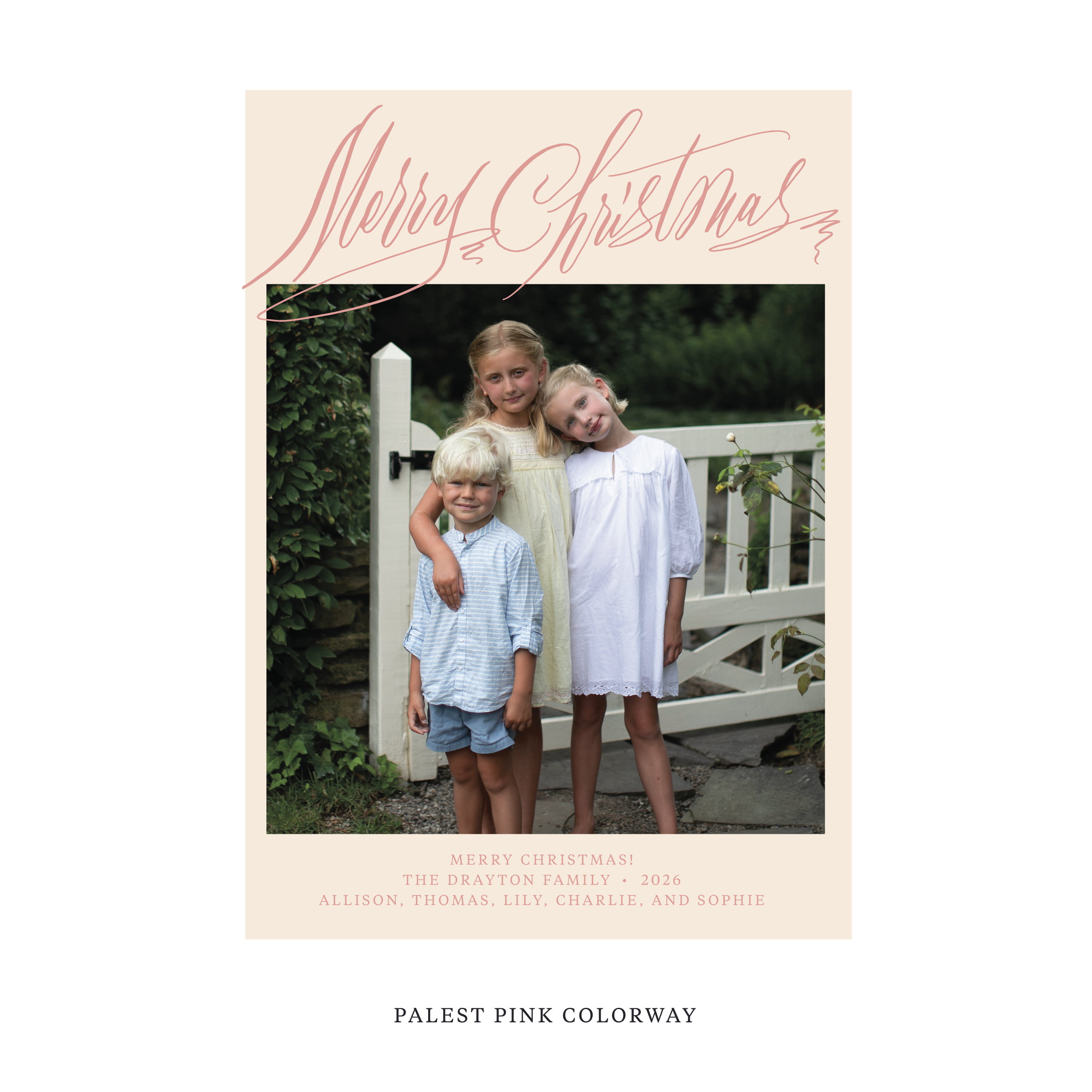 Celebrate the season with the Aldridge Merry Christmas Holiday Card by Stovall Collection. Featuring original hand-lettered artwork, this luxury personalized photo mount holiday card is available in 22 thoughtfully curated flat printing colorways.