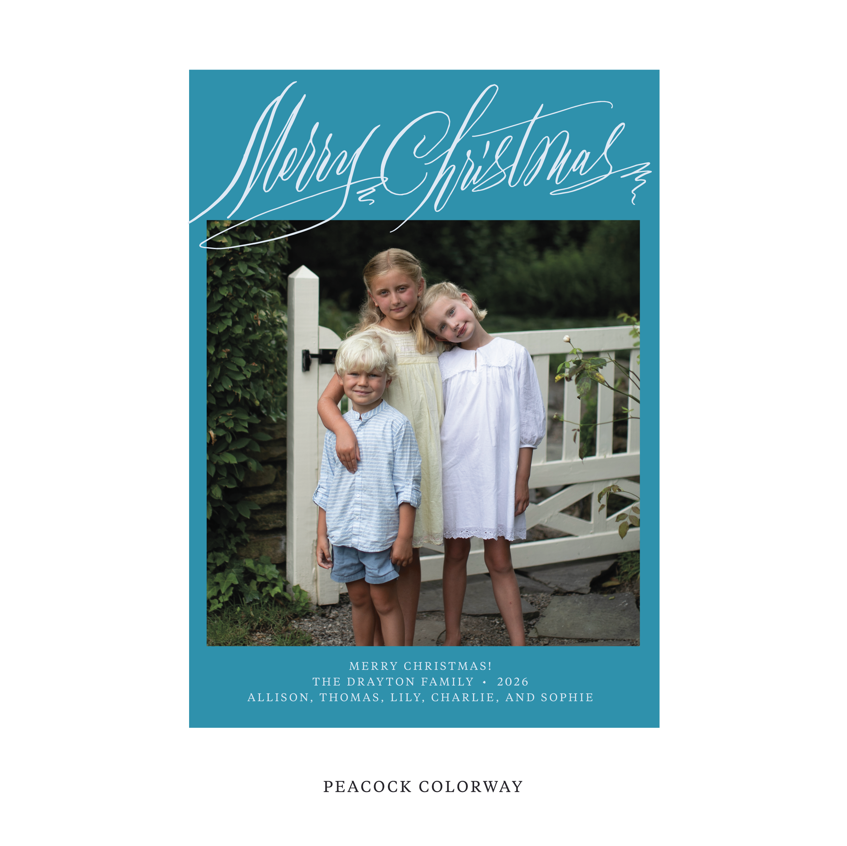Celebrate the season with the Aldridge Merry Christmas Holiday Card by Stovall Collection. Featuring original hand-lettered artwork, this luxury personalized photo mount holiday card is available in 22 thoughtfully curated flat printing colorways.