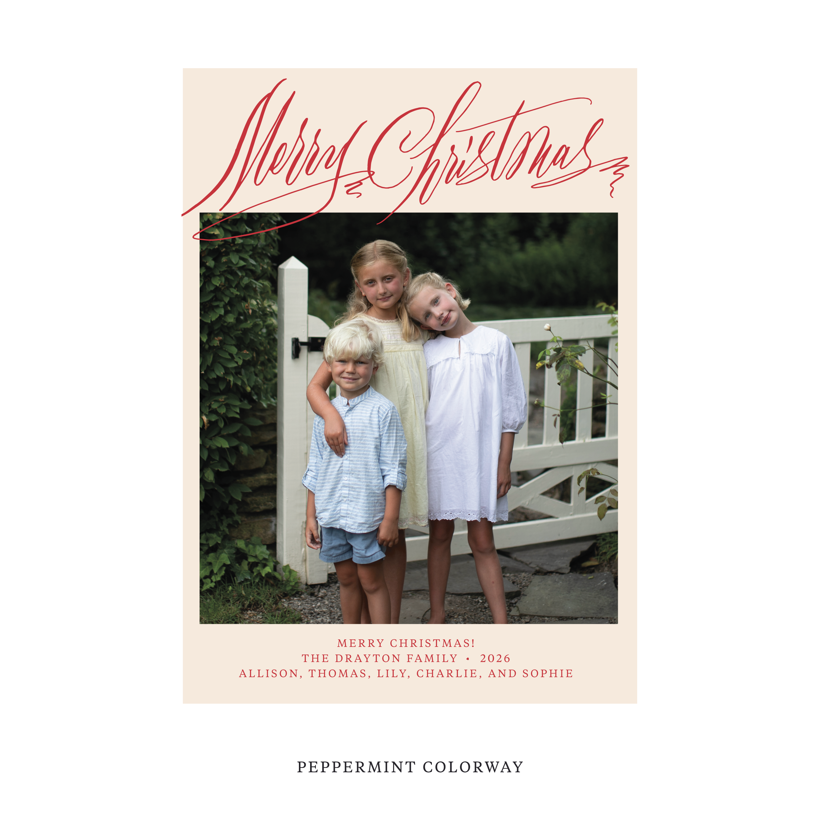 Celebrate the season with the Aldridge Merry Christmas Holiday Card by Stovall Collection. Featuring original hand-lettered artwork, this luxury personalized photo mount holiday card is available in 22 thoughtfully curated flat printing colorways.