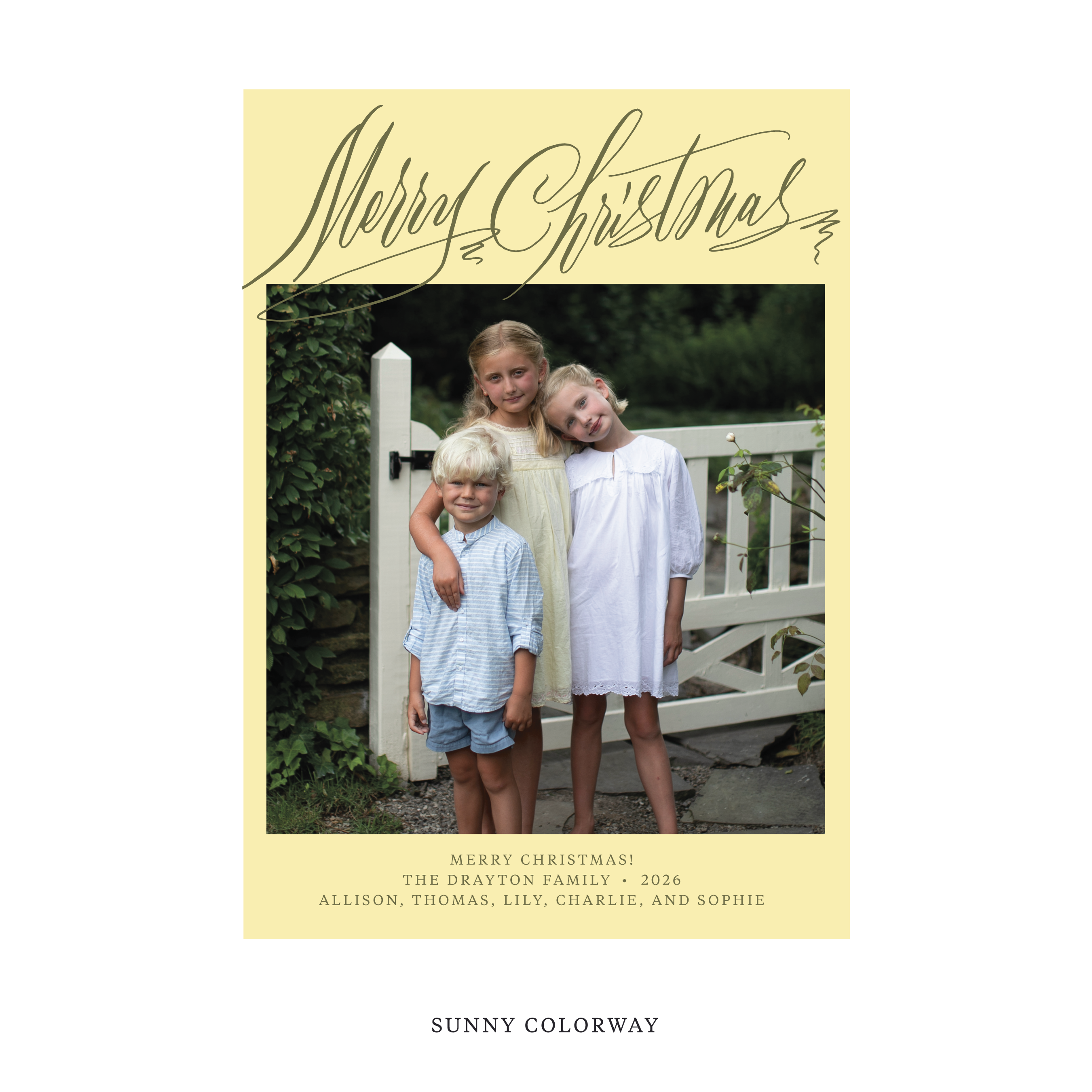 Celebrate the season with the Aldridge Merry Christmas Holiday Card by Stovall Collection. Featuring original hand-lettered artwork, this luxury personalized photo mount holiday card is available in 22 thoughtfully curated flat printing colorways.