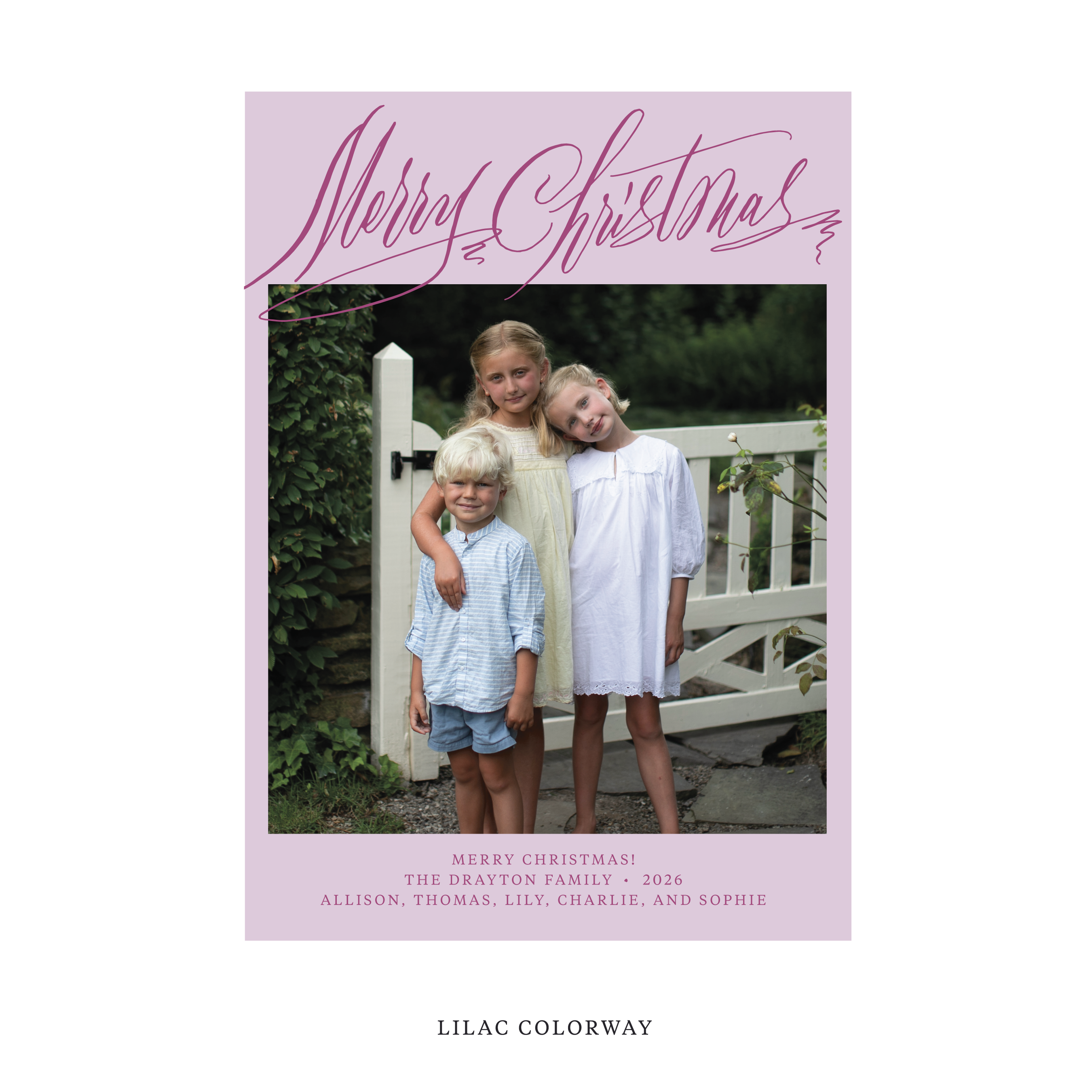 Celebrate the season with the Aldridge Merry Christmas Holiday Card by Stovall Collection. Featuring original hand-lettered artwork, this luxury personalized photo mount holiday card is available in 22 thoughtfully curated flat printing colorways.